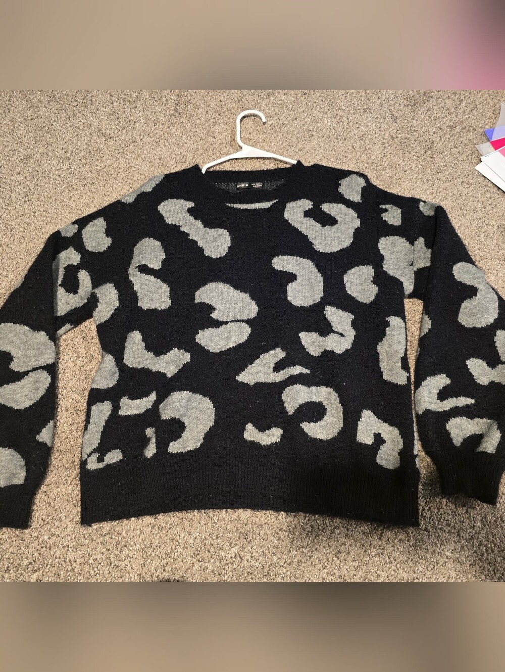 SHEIN Black & Gray Leopard Print Sweater